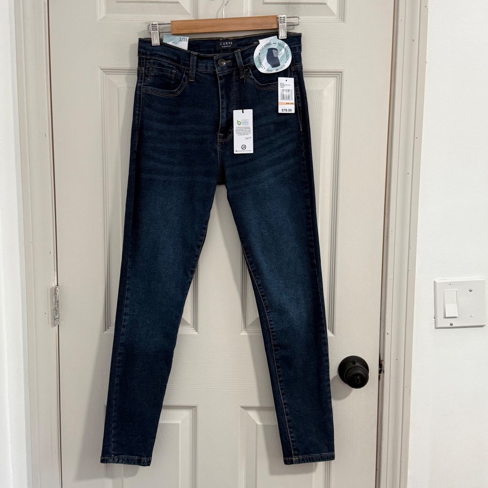 Curve Appeal Jeans Womens 2/26 Blue NWT Tummy Tucking Casual Stretch Embroidered